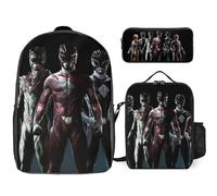 YINGD Power Rangers The Animated Series Backpack Set 17 Inch Bookbag Plus Convenient Lunch Tote and Functional Pencil Pouch