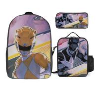 YINGD Power Rangers The Animated Series Backpack Study Wayfarer System Journey Bookbag with Travel Lunch