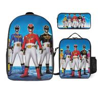 YINGD Power Rangers The Animated Series Backpack Trio Set Durable Polyester Bookbag Lunch Pouch and Pencil Organizer for Teens