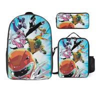YINGD Power Rangers The Animated Series Backpack Trio Set Lightweight Polyester Bookbag Lunch Pouch and Pen Organizer
