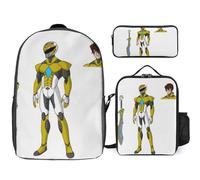 YINGD Power Rangers The Animated Series Backpack with Lunch Boxes and Pen Case Three Piece Combo Lightweight Durable for Daily Use