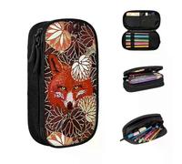 YINGD Red Foxes Among The Black White Leaves and Foliage Pencil Cases Large Storage Pen Bags Pen Box Pencil Pouch for Boys Girl School