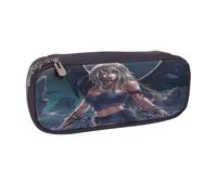 YINGD Silver Wing Warriors Pencil Case Durable Synthetic Leather Holder with Zipper & Elastic Loops