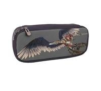 YINGD Silver Wing Warriors Pencil Case Elegant Brown Leather Pouch for School & Office Supplies
