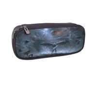 YINGD Silver Wing Warriors Pencil Case Elegant PU Leather Bag with Multi-Compartment Storage