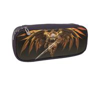 YINGD Silver Wing Warriors Pencil Case Multi-Functional Brown Leather Case for Pens & Cosmetics