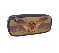 YINGD Silver Wing Warriors Pencil Case Slim Brown PU Leather Pouch for Easy Storage & Portability