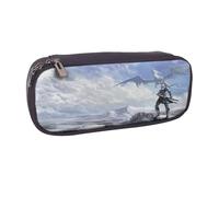 YINGD Silver Wing Warriors Pencil Case Spacious Brown PU Leather Bag for Stationery & Small Items