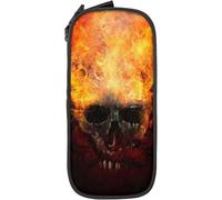 YINGD Skull Soul Ghost Fire Burn Pencil Case Pencil Box Minimalist Portable Durable Zipper Pen Pouch for School Office Black