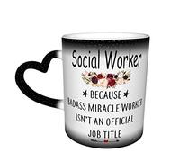 YINGD Social Worker Because Badass Miracle Worker Isn't an Official Job Title, Social Worker Gift Funny Coffee Mug Heat Sensitive Changing Color Change Tea Cup 11 Oz