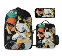 YINGD Space Ghost Backpack Combo Lightweight 17 Inch Daypack with Snack Bag and Multi Compartment Pen Case