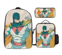 YINGD Space Ghost Backpack with Insulated Lunch Boxes and Zippered Pencil Case Three Piece School Essential