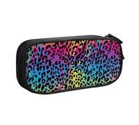 YINGD ss Large Capacity Pencil Case, Rainbow Leopard Print Neon Animal Pattern Pencil Pouch Compartments Pencil Bag