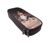 YINGD Stephen Curry Pencil Case Versatile Brown PU Leather Organizer with Zipper & Elastic Loops