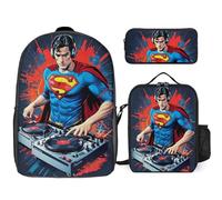 YINGD Superhero Backpack Three Piece Set Durable Polyester Bookbag Lunch Tote and Pen Case for Kids and Adults