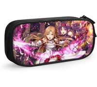 YINGD Sword Art Online Pencil Case D Custom Printing Large Capacity Double Zipper Pencil Bag for Office School Travel-Black SAOE