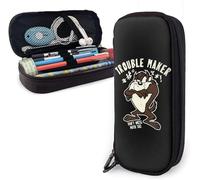 YINGD Tasmanian Devil Taz Leather Pencil Case Big Capacity with Zipper Large Storage Pen Pencil Pouch Box Organizer Practical Bag Holder