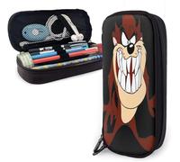 YINGD Tasmanian Devil Taz Leather Pencil Case Big Capacity with Zipper Large Storage Pen Pencil Pouch Box Organizer Practical Bag Holder