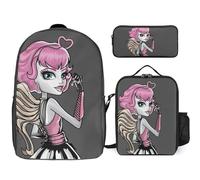 YINGD Teen Monster High Backpack Bundle Large Capacity Daypack Insulated Food Bag and Pen Holder for Students