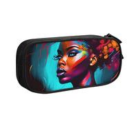 YINGD TEQUAN Large Capacity Pencil Case, Abstract Colorful African Woman Pattern Pencil Pouch 2 Compartments Pencil Bag