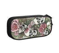 YINGD TEQUAN Large Capacity Pencil Case, Deadhead Roses Grateful Skulls Dead Skeleton Pattern Pencil Pouch 2 Compartments Pencil Bag