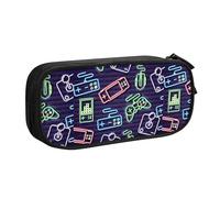 YINGD TEQUAN Large Capacity Pencil Case, Neon Style Video Game Controls Pattern Pencil Pouch 2 Compartments Pencil Bag