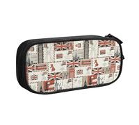 YINGD TEQUAN Large Capacity Pencil Case, Retro British London Postcard Pattern Pencil Pouch 2 Compartments Pencil Bag