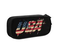 YINGD TEQUAN Large Capacity Pencil Case, USA Text American Flag Pattern Pencil Pouch 2 Compartments Pencil Bag