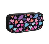 YINGD TEQUAN Large Capacity Pencil Case, Valentine Purple Hearts Love Pattern Pencil Pouch 2 Compartments Pencil Bag