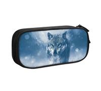 YINGD TEQUAN Large Capacity Pencil Case, Winter Animal Lonely Wolf Pattern Pencil Pouch 2 Compartments Pencil Bag