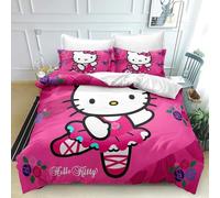 YINGD The Anime Printed Hello Duvet Quilt Cover Kitty Bedding Sets 1 Bed Cover and 2 Pillowcases for Kids Teenagers Adult