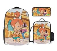 YINGD The Flintstones Backpack 17 Inch Large Capacity Daypack Plus Snack Bag and Multi Pocket Pencil Case