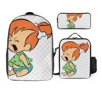 YINGD The Flintstones Backpack and Lunch Box Combo with Pen Holder for Students Kids