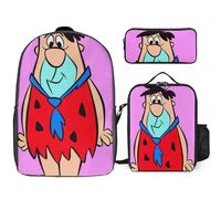 YINGD The Flintstones Backpack and Lunch Tote Combo with Pencil Case Lightweight for School or Office