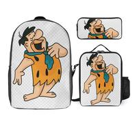 YINGD The Flintstones Backpack Bundle 17 Inch Bag Plus Lunch Box and Multi Compartment Pen Holder