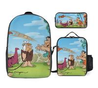 YINGD The Flintstones Backpack Genius Pack Smart Bookbag System with Nutrition Lunch Boxes and STEM Pencil Case