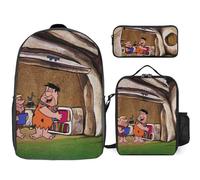 YINGD The Flintstones Backpack Learning Pro Kit Bookbag with Portion-Control Lunch System and Math Tool Pouch