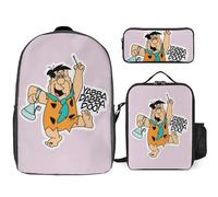 YINGD The Flintstones Backpack Set Large Capacity Daypack Lunch Pouch and Multi Pocket Pencil Organizer