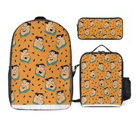 YINGD The Flintstones Backpack Three Piece Collection 17 Inch Bag Lunch Boxes and Pen Case Set