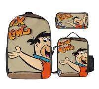 YINGD The Flintstones Backpack Three Piece Essentials 17 Inch Bag Lunch Tote Pen Case