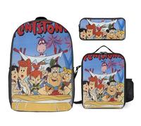 YINGD The Flintstones Backpack with Lunch Box and Pen Holder Three Piece School Office Combo