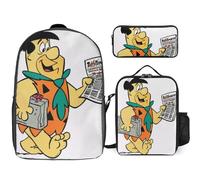 YINGD The Flintstones Backpack with Lunch Pouch and Pen Holder Three Piece School Office Travel Accessories