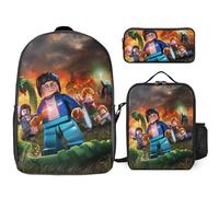 YINGD The Lego Movie Backpack Combo 17 Inch Bookbag Insulated Lunch Tote and Pencil Pouch