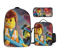 YINGD The Lego Movie Backpack Essentials Kit 17 Inch Bag Lunch Pouch and Pencil Organizer for Work or Travel