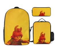 YINGD The Lego Movie Backpack Essentials Three Piece Set Bookbag Snack Tote and Pen Holder for Kids