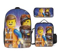 YINGD The Lego Movie Backpack Set for School Includes Large Bookbag Insulated Lunchbox and Zippered Pencil Bag
