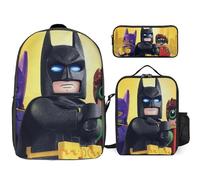 YINGD The Lego Movie Backpack Set of Three Lightweight Bookbag Lunch Carrier and Stationery Organizer Durable Design