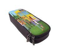 YINGD The Magic School Bus Pencil Case Brown Leather Pen Holder with Zipper Pocket for School Office Travel Stationery Organizer