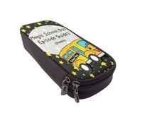 YINGD The Magic School Bus Pencil Case Compact Brown Leather Pen Holder with Secure Zipper Closure