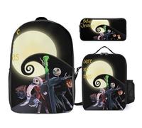 YINGD The Nightmare Before Christmas Backpack Essentials Three Piece Set Bookbag Snack Tote and Pen Holder for Kids